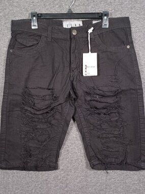 L.A.B. Shorts Men's 36 Black Ribbed Moto Distressed Grunge Bermuda New